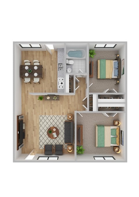 Floor plan for 2 beds, 1 bath, 920 sqft